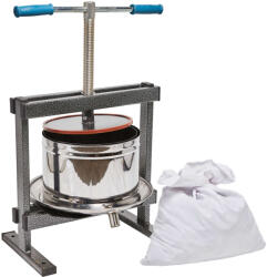  Szőlő és gyümölcsprés (teasc), rozsdamentes acél, Eurotools, 10L, gyűjtőzsák mellékelve
