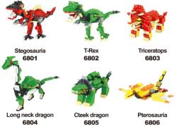 WANGE Dinoszaurusz Építőjáték - 12 Mini Dínó - 929 db (6801-6806)