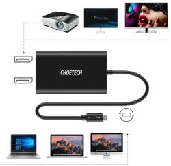 Choetech csatlakozóadapter USB Type C Thunderbolt 3 (40Gbps) - 2x DisplayPort 4K 60Hz fekete (HUB-D03) (CHT65)