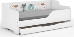  Pătuț pentru copii LILU cu laterale laminate 160x80cm cu saltea și spațiu de depozitare pentru lenjerie de pat - animale din pădure