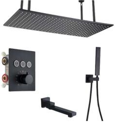  Zuhanycsap szett, Blackswan, M158 típus, matt fekete modell, 3 utas, termosztát, mobil csaptelep és mennyezeti rögzítés, méret 80 cm