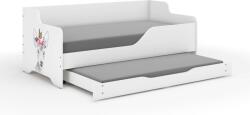  Pat pentru copii LILU cu front laminat 160x80cm cu saltea și spațiu de depozitare lenjerie de pat extensibil, cu saltea de 140x70 cm în interior - căprioară cu fluture