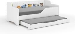  LILU pat pentru copii cu laterale laminate 160x80cm cu saltea și spațiu de depozitare lenjerie de pat extensibil, cu saltea de 140x70 cm - mini zoo