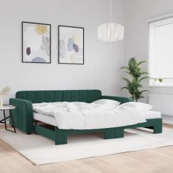 vidaXL sötétzöld kihúzható bársony heverő matraccal 100 x 200 cm (3196962)