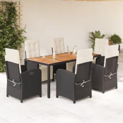 vidaXL 7 részes fekete polyrattan kerti étkezőgarnitúra párnával (3212472)