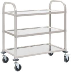vidaXL Rozsdamentes Acél Zsúrkocsi - 3 Polcos - 96, 5x55x99 cm (50914)