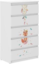  Ifjúsági 5 fiókos Komód - Boho róka - fehér