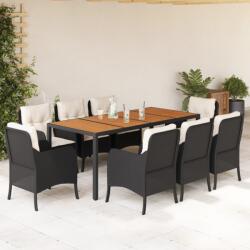 vidaXL 9 részes fekete polyrattan kerti étkezőgarnitúra párnákkal (3211865)