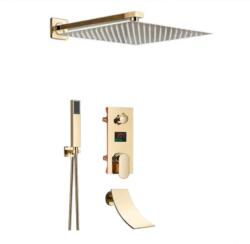  Zuhanycsap szett, Blackswan, M60.13 típus, fényes arany modell vízesés csapteleppel, mérete 30 cm