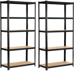 AKORD 2 db Fém Polcrendszer - 5 Polcos - 90x40x180 cm - Fekete (2xREGMET9040180CZA)