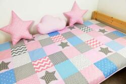 Rózsaszín-világoskék csillagos patchwork ágytakaró (pepita-at020)