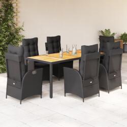vidaXL 7 részes fekete polyrattan kerti étkezőgarnitúra párnával (3213100)