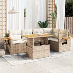 vidaXL 6 részes bézs polyrattan akácfa kerti ülőgarnitúra párnával (3327600)