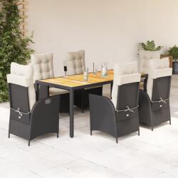 vidaXL 7 részes fekete polyrattan kerti étkezőgarnitúra párnával (3213091)