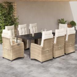 vidaXL 9 részes bézs polyrattan kerti étkezőgarnitúra párnákkal (3213008)
