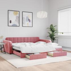 vidaXL rózsaszín kihúzható bársony heverő fiókkal 100 x 200 cm (3196987)
