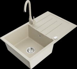 Mexen Bruno, 1 kamrás gránit mosogató csepptálcával 80x50 cm konyhai csapteleppel Telma, bézs, 6513-69-670200-69 (6513-69-670200-69)