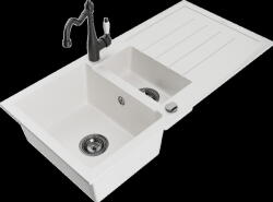 Mexen Andres, gránit mosogató 1000x500x200 mm, 1, 5 kamrás és mosogató csaptelep Carla, fehér, 6515-20-670700-70 (6515-20-670700-70)