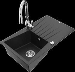 Mexen Cesar, 1 kamrás gránit mosogató 775x470x190 mm és Savita mosogató csaptelep, fekete-ezüst metál, 6514-73-672601-00 (6514-73-672601-00)