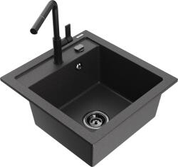 Mexen Vito, 1 kamrás gránit mosogató 490x520x210 mm és Flora mosogató csaptelep, fekete foltos, 6503-76-670401-70-B (6503-76-670401-70-B)
