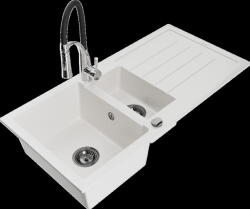 Mexen Andres, 1, 5 kamrás gránit mosogató 1000x500x200 mm és Aster mosogató csaptelep, fehér, 6515-20-73450-07-B (6515-20-73450-07-B)