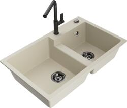 Mexen Tomas, 2 kamrás gránit mosogató 800x500x190 mm és Flora mosogató csaptelep, bézs, 6516-69-670401-70-B (6516-69-670401-70-B)