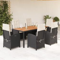 vidaXL 7 részes fekete polyrattan kerti étkezőgarnitúra párnával (3212227)