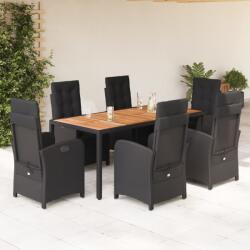 vidaXL 7 részes fekete polyrattan kerti étkezőgarnitúra párnával (3212478)
