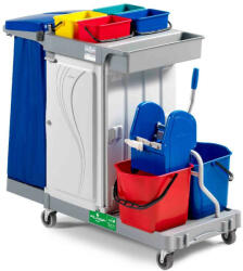 FILMOP Alpha 6103 takarítókocsi 4x4L + 2x15L vödörrel, zsáktartóval, zárható szekrénnyel Ablaktisztító