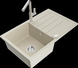 Mexen Bruno, 1 kamrás gránit mosogató 795x495x200 mm és Flora mosogató csaptelep, bézs, 6513-69-670401-00 (6513-69-670401-00)