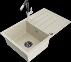 Mexen Bruno, 1 kamrás gránit mosogató 795x495x200 mm és Flora mosogató csaptelep, bézs, 6513-69-670401-07-B (6513-69-670401-07-B)