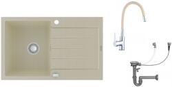 Mexen Bruno - gránit mosogató 79, 5x49, 5cm + Flex csaptelep, 1kamrás, bézs, 6513791010-69-Flex (6513791010-69-FLEX)