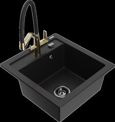 Mexen Vito, 1 kamrás gránit mosogató 520x490x210 mm, Duo mosogató csaptelep, fekete, 6503-77-671701-57-B (6503-77-671701-57-B)