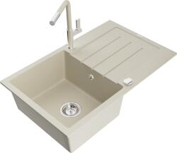 Mexen Bruno, 1 kamrás gránit mosogató 795x495x200 mm és Flora mosogató csaptelep, bézs, 6513-69-670401-09 (6513-69-670401-09)