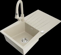 Mexen Cesar, 1 kamrás gránit mosogató 775x470x190 mm és Elia mosogató csaptelep, bézs, 6514-69-670101-69 (6514-69-670101-69)