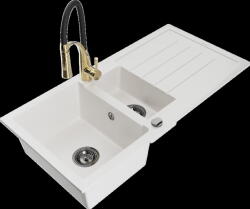 Mexen Andres, 1, 5 kamrás gránit mosogató 1000x500x200 mm és Aster mosogató csaptelep, fehér, 6515-20-73450-57-B (6515-20-73450-57-B)