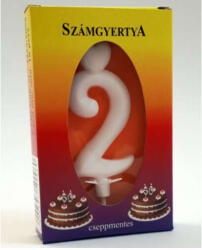  Számg gyertya - 2-es - Fehér - 4x7cm (5998188303943)