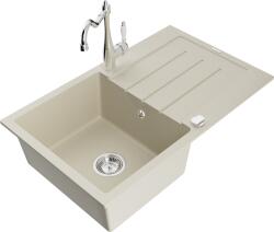 Mexen Bruno, gránit mosogató 795x495x200 mm, 1 kamrás és mosogató csaptelep Carla, bézs, 6513-69-670700-00 (6513-69-670700-00)