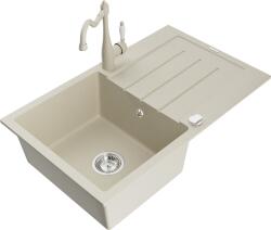 Mexen Bruno, gránit mosogató 795x495x200 mm, 1 kamrás és mosogató csaptelep Carla, bézs, 6513-69-670700-69 (6513-69-670700-69)