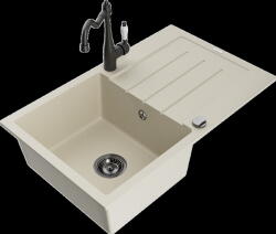 Mexen Bruno, gránit mosogató 795x495x200 mm, 1 kamrás és mosogató csaptelep Carla, bézs, 6513-69-670700-70 (6513-69-670700-70)