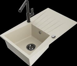 Mexen Cesar, 1 kamrás gránit mosogató 775x470x190 mm és Flora mosogató csaptelep, bézs, 6514-69-670401-70-B (6514-69-670401-70-B)
