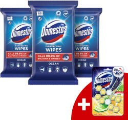 Domestos higiénikus Törlőkendő Ocean 3x60db + Ajándék Domestos WC rúd