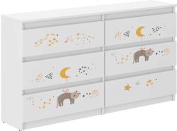  Ifjúsági 6 fiókos Komód 140cm - Cica - fehér