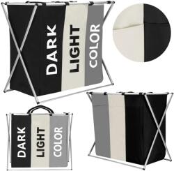 Springos 3 rekeszes Szennyeskosár, téglalap alakú, 146L - Fekete, Szürke (SPRI-HA0099)