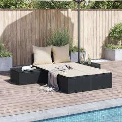 vidaXL Dupla Napozóágy - Fekete Polyrattan - 162cm (368389)