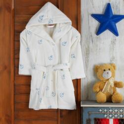 Hobby Home® Halat baie cu broderii si gluga pt copii din bumbac 100%, 7-8 ani, Marin