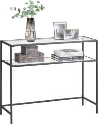 VASAGLE Konzolasztal polcokkal edzett üveglappal, fekete 100x80x35cm (LGT025B01)