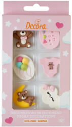 Decora Decor Zahar - Baby Girl (Nor, Luna, Ursulet, Baloane, Body, Mesaj) 3-4 cm, 6 modele, 6 buc (500429)
