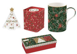 Easy Life Porcelánbögre 350ml, +teafiltertartó 8, 5x10, 5cm+fémdoboz 7, 5x7, 5x9cm, ajándékszett dobozban, Fancy Christmas, Atmosphere (1497JING)