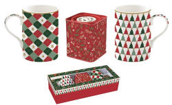 Easy Life Porcelánbögre 350ml, 2db+fémdoboz 7, 5x7, 5x9cm, ajándékszett dobozban, Fancy Christmas, Atmosphere (1497FACH)